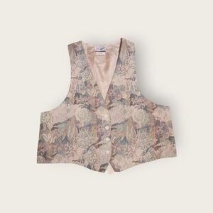 Vintage 90s pastel pink floral tapestry print button up preppy vest